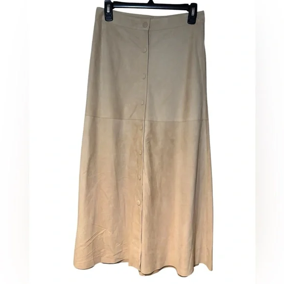 NWT Ecru Women’s Tan Suede Maxi Skirt with Button Detail Genuine Leather